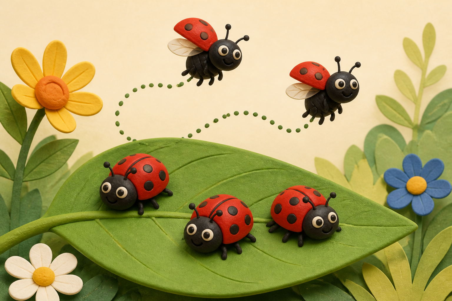 Ladybugs resting on a large green leaf