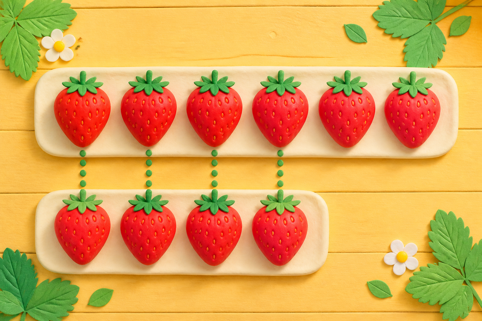 Two rows of strawberries lined up for comparison
